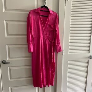 Faux silk, pink, long sleeve dress